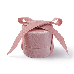 Pink Velvet Jewelry Set Box, with Ribbon and Card Paper, for Necklaces, Column, Pink, 6x5.5cm, Inner Diameter: 5.1cm