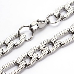 Stainless Steel Color 304 Stainless Steel Figaro Chains Necklaces, with Lobster Claw Clasps, Stainless Steel Color, 23.6 inch(59.9cm)