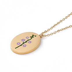 July Larkspur Collar con colgante de flor de nacimiento ovalada de esmalte, oro 304 joyas de acero inoxidable para mujer., espuela de caballero de julio, 15.67~16.26 pulgada (39.8~41.3 cm)