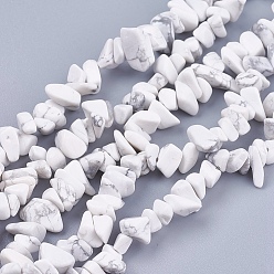 White Natural Howlite Stone Bead Strands, Chip, White, 4~10x4~6x2~4mm, Hole: 1mm, about 210pcs/strand, 35.4 inch