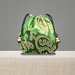 Зеленый лайм Парчовые подарочные пакеты с завязками в китайском стиле, Мешочки для хранения ювелирных изделий с вышивкой для упаковки конфет на свадьбу, прямоугольные, зеленый лайм, 10x10 см