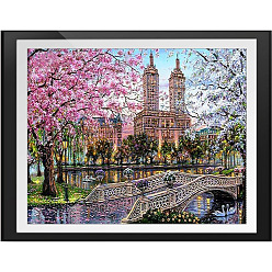Building DIY Scenery Theme Diamond Painting Kits, Including Canvas, Resin Rhinestones, Diamond Sticky Pen, Tray Plate and Glue Clay, Building Pattern, 400x300mm