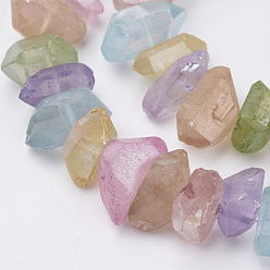 Colorful Electroplated Natural Quartz Crystal Bead Strands, Dyed, Frosted, Nuggets, Colorful, 15~25x7.5~15x6~18mm, Hole: 1mm, about 30~40pcs/strand, 15.7 inch