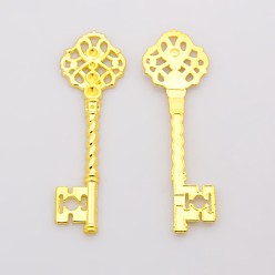 Golden Key Tibetan Style Pendant Rhinestone Settings, Cadmium Free & Nickel Free & Lead Free Free, Golden, 68x20.5x3mm, Hole: 1mm