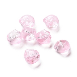 Pink Perlas de vidrio pintado en aerosol transparente, impresión de pata de gato, rosa, 11x12x8.5 mm, agujero: 1.2 mm