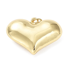 Chapado en Oro Real 18K Colgantes de latón ecológicos, sin plomo y cadmio, con anillo de salto, encanto del corazón, real 18 k chapado en oro, 27x37.5x12.5 mm