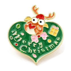 Ciervo Alfileres de esmalte con tema navideño, insignia de aleación de oro claro para ropa de mochila, ciervo, 29x27x2 mm
