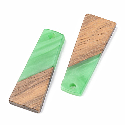 Vert Pendentifs en résine opaque et bois de noyer, trapèze, verte, 30x12x3mm, Trou: 2mm