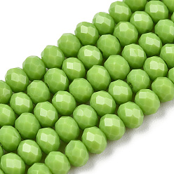Yellow Green Opaque Solid Color Glass Beads Strands, Faceted, Rondelle, Yellow Green, 3.5x3mm, Hole: 0.4mm, about 123~127pcs/strand, 13.7~14.1 inch(35~36cm)