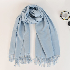 Светлый Стально-синий Женский длинный клетчатый шарф из полиэстера с имитацией кашемира и кисточками, зима/осень теплые большие мягкие шали в шотландскую клетку, светло-стальной синий, 2000x650 мм