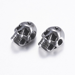 Antique Silver 304 Stainless Steel Beads, Skull, Antique Silver, 14x10x8.5mm, Hole: 2mm