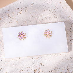 Lilac Real 18K Gold Plated Stainless Steel Stud Earrings for Women, Daisy Flower, Lilac, No Size