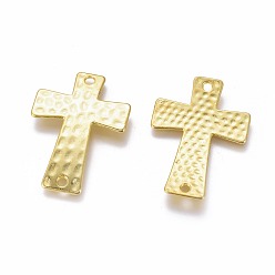 Golden Alloy Links connectors, Cadmium Free & Nickel Free & Lead Free, Hammered Cross, Golden, 38x27.5x3mm, Hole: 2mm