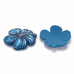 Steel Blue 3D Printed Acrylic Pendants, Flower, Steel Blue, 36.5x39x6mm, Hole: 1.6mm