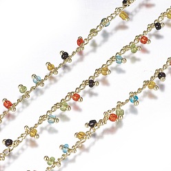 Colorful Handmade Seed Beaded Chains, Soldered, with Spool, with Real 18K Gold Plated Brass Findings, Colorful, 1.8~2.5mm, about 32.8 Feet(10m)/roll