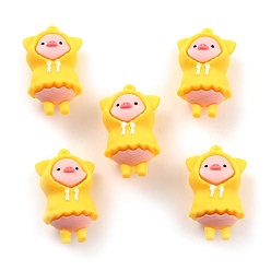 Yellow PVC Pendants, for DIY Keychain Making, Pig with Raincoats, Yellow, 46x28x26mm, Hole: 2.5mm