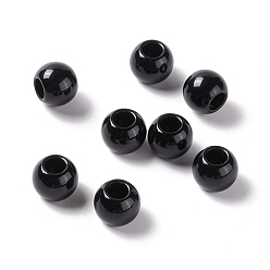 Noir Perles européennes opaques acrylique, Perles avec un grand trou   , rondelle, noir, 12x9.5mm, Trou: 5.5mm