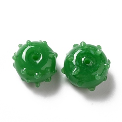 Green Handmade Bumpy Lampwork Beads, Round, Green, 12x13x8mm, Hole: 1.6mm