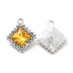 Oro Colgantes de cristal de aleación, encanto de rombo de diamantes de imitación de cristal, Platino, oro, 19.5x16.5x6 mm, agujero: 2 mm