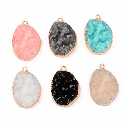 Mixed Color Druzy Resin Pendants, with Edge Light Gold Plated Iron Loops, Nuggets, Mixed Color, 30x21x9~10mm, Hole: 1.8mm