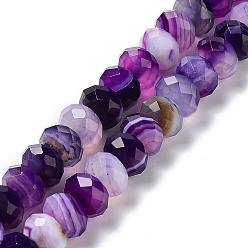 Purple Natural Banded Agate/Striped Agate Beads Strands, Dyed & Heated, Faceted Rondelle, Purple, 8~8.5x5~5.5mm, Hole: 1mm, about 72pcs/strand, 15.24~15.35''(38.7~39cm)