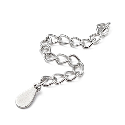 Stainless Steel Color 304 Stainless Steel Curb Chains Extender, End Chains with 201 Stainless SteeL Teardrop Chain Tabs, Stainless Steel Color, 59x3mm