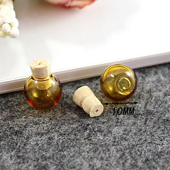 Verge D'or Bouteilles en verre miniatures, avec bouchons en liège, bouteilles de vœux vides, pour accessoires de maison de poupée, fabrication de bijoux, ronde, verge d'or, 10mm
