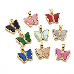Mixed Color Resin Pendants, with Golden Tone Brass Micro Pave Cubic Zirconia Findings, Butterfly, Mixed Color, 14x17.5x3mm, Hole: 3.5x5.5mm