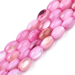 Camellia Freshwater Shell Beads Strands, Dyed, Oval, Camellia, 4~5x2.5~4mm, Hole: 0.6mm, about 77~79pcs/strand, 14.57 inch~15.16 inch(37cm~38.5cm)