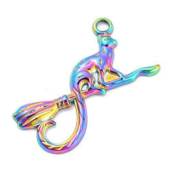 Rainbow Color 304 Stainless Steel Pendants, Cat Shape Charms, Rainbow Color, 28.5x28x2mm, Hole: 2.2mm