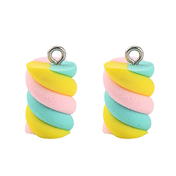Colorful Handmade Polymer Clay Charms, with Platinum Tone Iron Findings, Marshmallow, Colorful, 17~19x9~10x9~10mm, Hole: 2mm