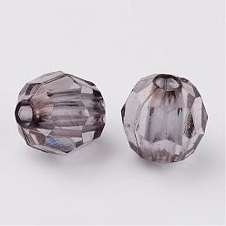 Gris Perles acryliques transparentes, facette, ronde, grises , 8mm, trou: 1.5 mm, environ 1800 pcs / 500 g