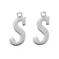 Stainless Steel Color 304 Stainless Steel Letter Charms, Letter.S, Stainless Steel Color, 15x7x0.8mm, Hole: 1mm