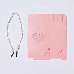 Pink Boîte de papier pliable portable créative, boîtes de faveur de mariage, boîte de faveur, boîte cadeau en papier, avec fenêtre transparente et poignée en corde, rectangle, rose, boîte: 10.5x8.9x6.7cm