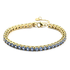 Saphir Clair  Bracelet en strass, véritable bracelet à maillons en acier inoxydable plaqué or k, saphir clair, 14 pouce (304 cm)