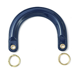 Marine Blue PU Leather Bag Handles, with Alloy Spring Gate Rings, for Bag Replacement Accessories, Arch, Marine Blue, 12.5x15.7x1.1cm, Hole: 8mm