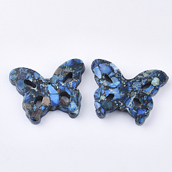 Bleu Ligne d'or synthétique regalite / jasper impérial / pendentifs jasper sédiments marins, teint, papillon, bleu, 39~40x51~52x8mm, Trou: 1.2mm