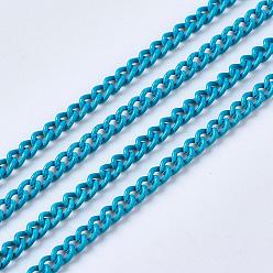 Bleu Dodger Électrophorèse chaînes de fer tordues, non soudée, avec bobine, couleur unie, ovale, Dodger bleu, 3x2.2x0.6mm, environ 328.08 pieds (100 m)/rouleau