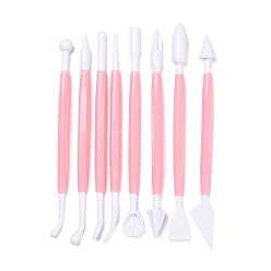 Pink 8Pcs Plastic Double Heads Modeling Clay Sculpting Tools Set, for Children DIY Pottery Clay Craft Supplies, Pink, 14.4~15.6x0.8~1.6cm, 8pcs/set