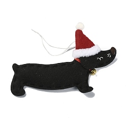 Black Dachshund Non-woven Fabric Pendant Decorations, for Christmas Tree Hanging Ornaments, Black, 175~185mm