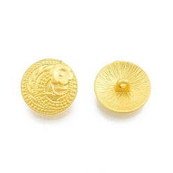 Matte Gold Color Alloy Shank Buttons, 1-Hole, Flat Round with Flower, Matte Gold Color, 17x7mm, Hole: 2mm
