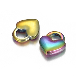 Rainbow Color Placage ionique (ip) 304 breloques en acier inoxydable, verrouillage de coeur, couleur arc en ciel, 11x9x3mm, Trou: 3x4mm