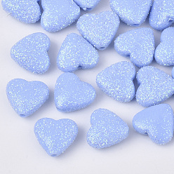 Светло-Голубой Непрозрачные акриловые бусины, с блеском порошок, сердце, Небесно-голубой, 12.5x13.5x6 мм, отверстие : 1.5 мм