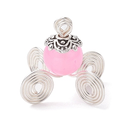 Pearl Pink Imitation Jade Glass Bead Pendants, with Tibetan Style Alloy Wire Loops, Pumpkin Carriage Charms, Pearl Pink, 18.8x8.4x8.4mm, Hole: 2.5mm
