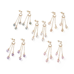 Mixed Color Bling Glass Teardrop Dangle Stud Earrings, Golden 304 Stainless Steel Chain Tassel Long Drop Earrings for Women, Mixed Color, 75mm, Pin: 0.8mm
