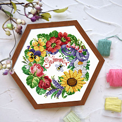 Colorido Kits para principiantes en punto de cruz con patrón de flores con tema de verano, incluyendo tela e hilo de bordado, aguja, colorido, 370x370 mm