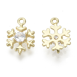 Real 18K Gold Plated Brass Micro Pave Clear Cubic Zirconia Charms, for Christmas, Nickel Free, Snowflake, Real 18K Gold Plated, 12x8x2mm, Hole: 1.2mm