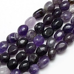 Amethyst Natural Amethyst Nuggets Beads Strands, Tumbled Stone, 9~14x9~14mm, Hole: 1mm, about 29~31pcs/strand, 15.5 inch