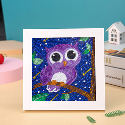 Owl DIY Diamond Painting Photo Frame Kits, including Sponge, Resin Rhinestones, Diamond Sticky Pen, Tray Plate and Glue Clay, Owl Pattern, 150x150mm