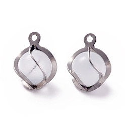 Stainless Steel Color Cat Eye Pendants, with 304 Stainless Steel Findings, Round, Stainless Steel Color, 13x8.5x7.5mm, Hole: 1.2mm
